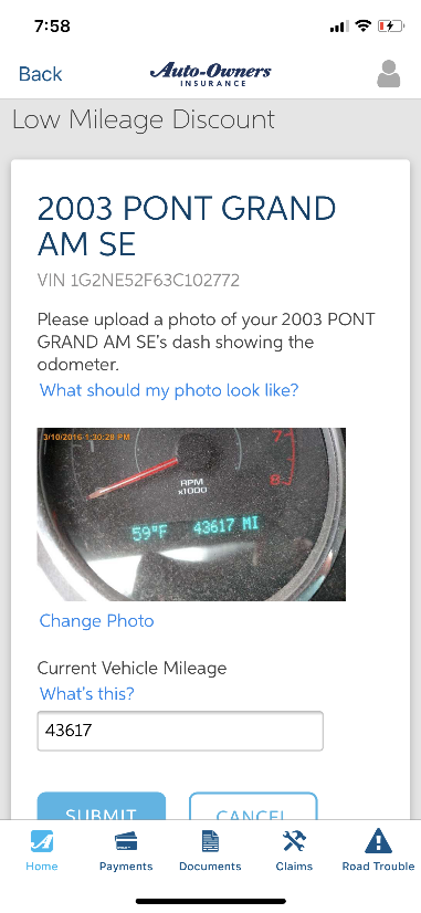 Enter Vehicle Mileage Page