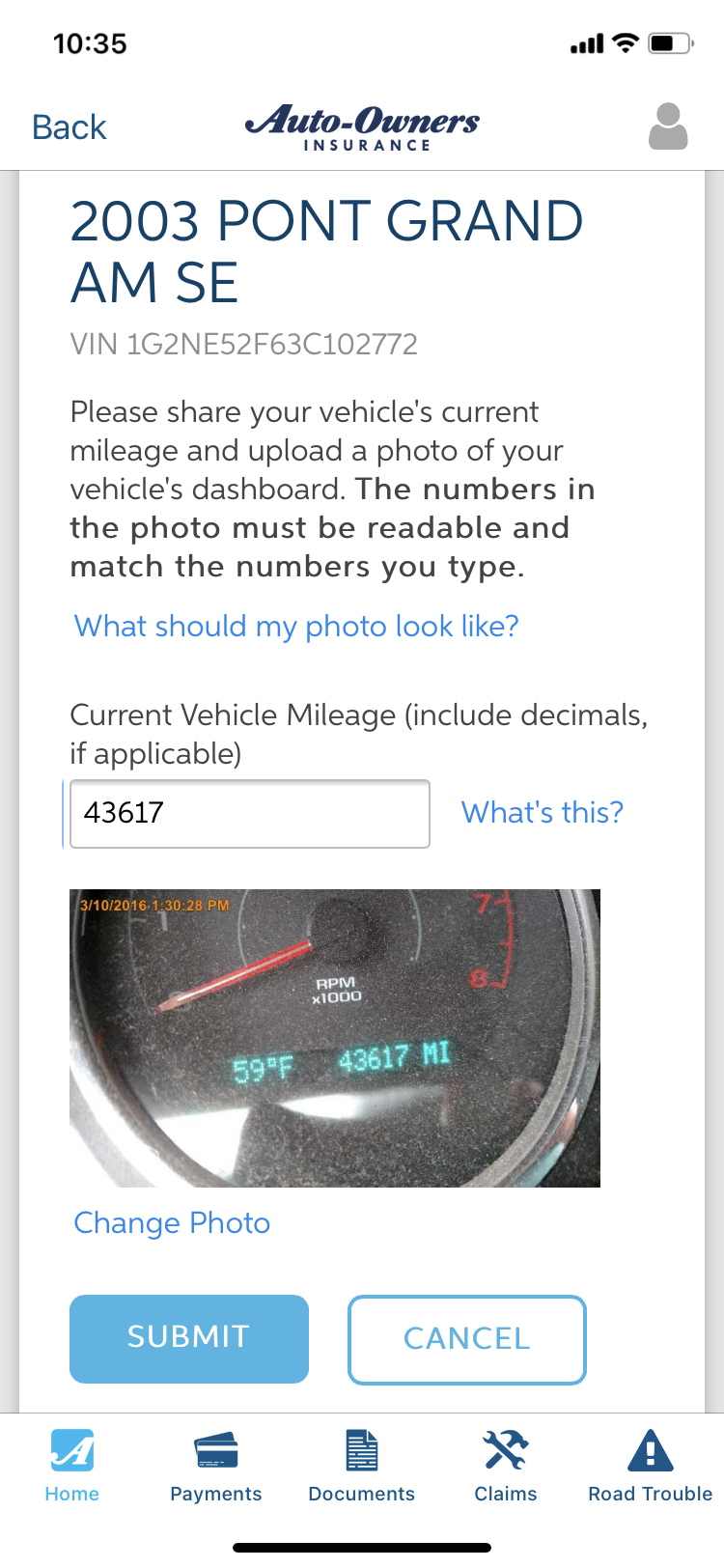 Low Mileage Discount Page with Odometer Photo