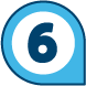 A dark blue number six inside of a white circle surrounded by light blue.